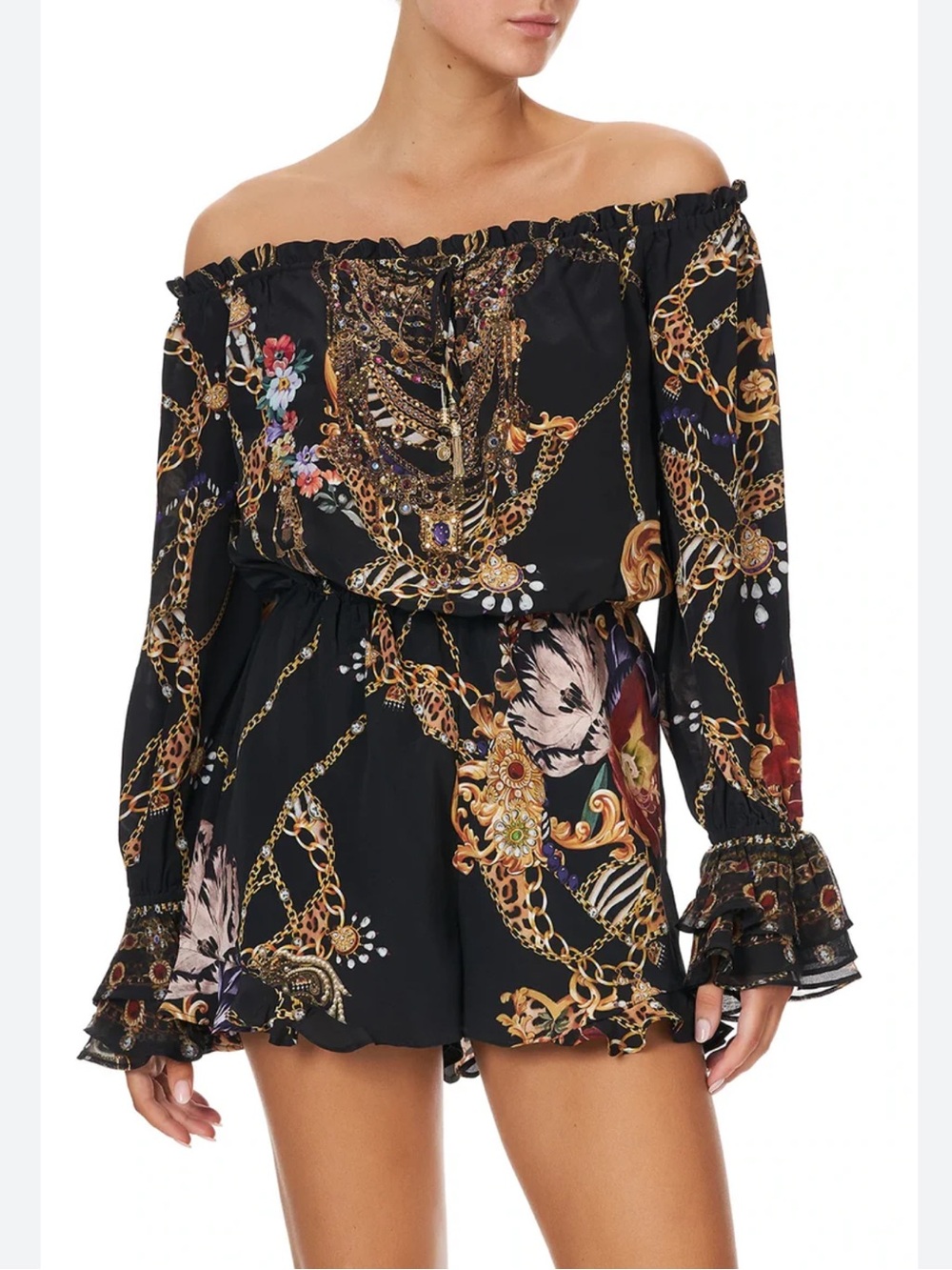 Camilla A Night In The 90’s Silk Embellished Black Playsuit Romper Size L